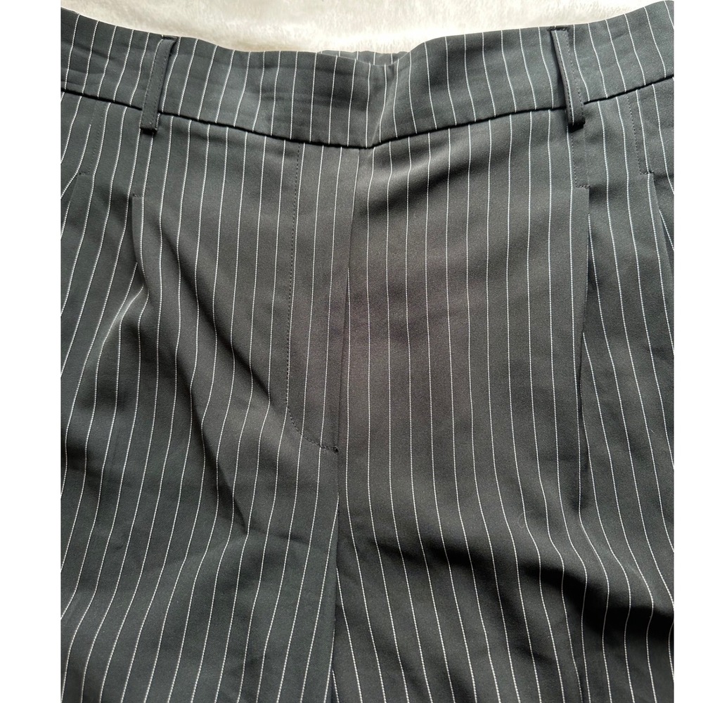 Nicole Miller New York Trouser Pants L Gray Pinstripe Wide Leg High Rise Office - Picture 6 of 10